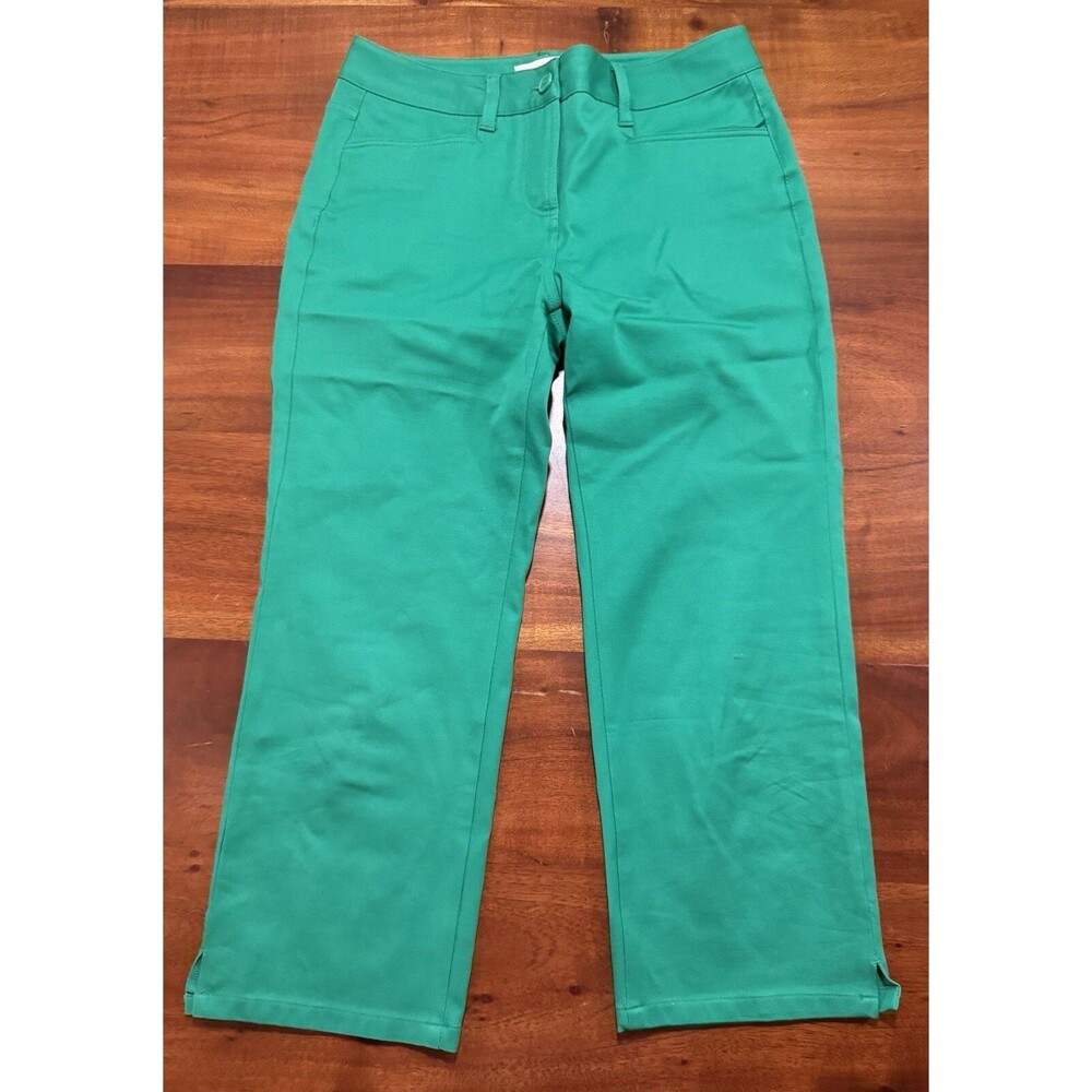 Talbots Womens Kelly Green Perfect Crop Pants Size 4 Mid Rise Stretch Ankle Slit